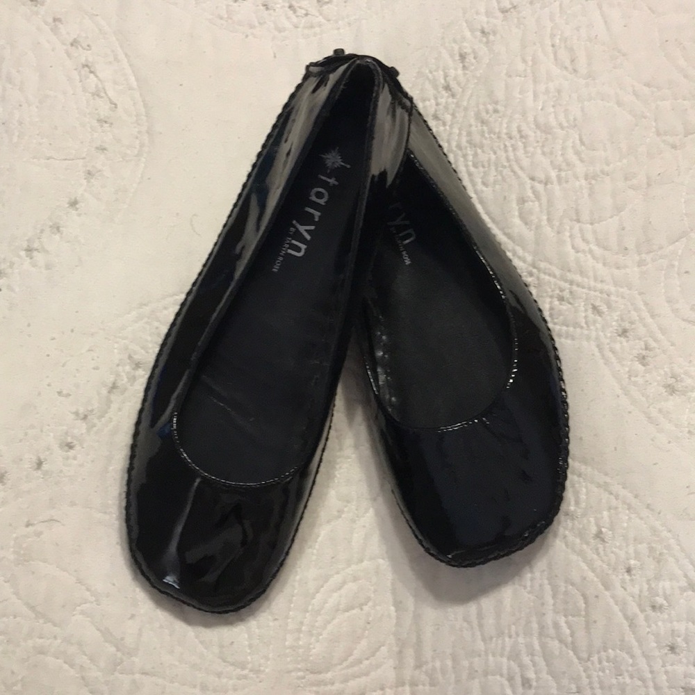 Taryn Rose Black Patent Driving Moccasins.